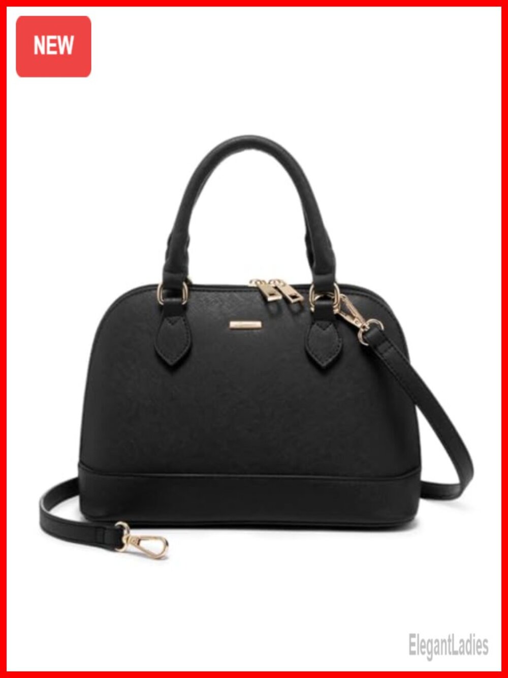 Faux Leather Crossbody Dome Satchel Handbag Double Zip